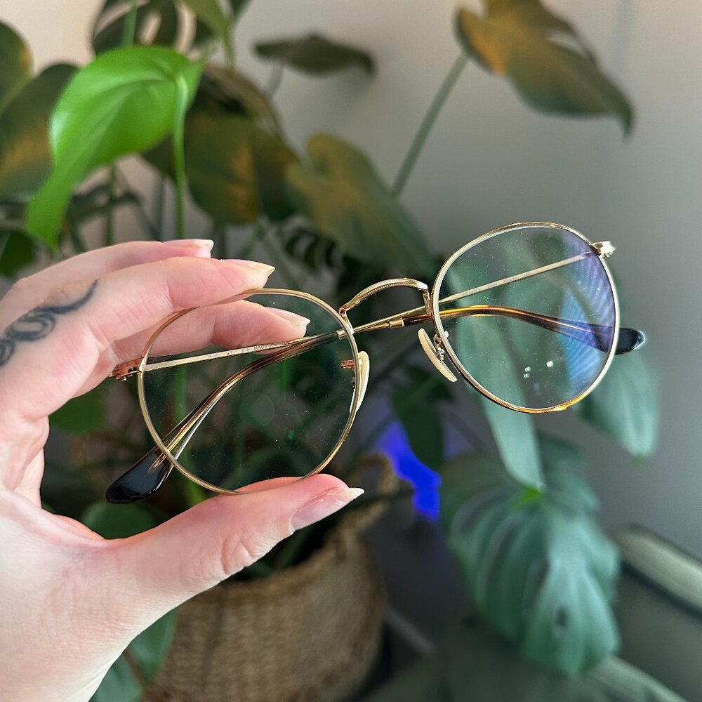 Ray-Ban RX3447V Round Gold Metal Blue Light Glasses